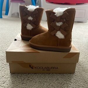 Sold-Koolaburra Tan Kids Boots with Cream Details